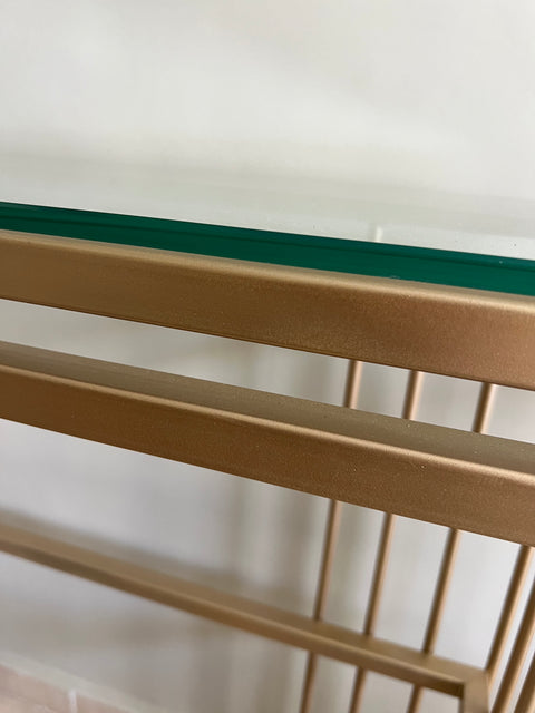 Console en Métal Doré Galvanisé avec Verre Trempé Sécurisé – Design Élégant et Moderne