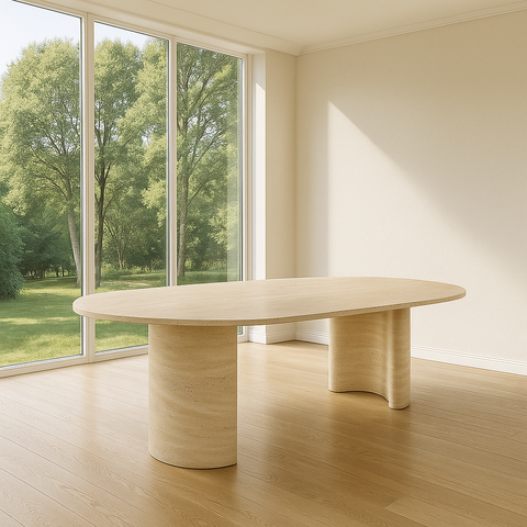 Table à Manger en Travertin Premium – Design Contemporain Élégant | MONZARA