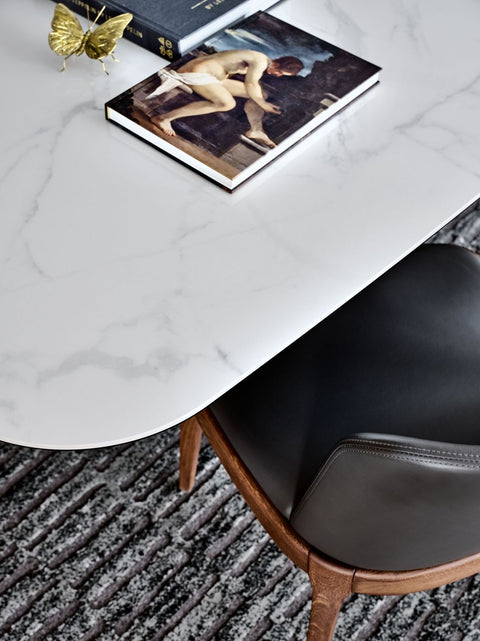 Table à Manger VALERIS – Plateau en Céramique & Pieds en Acier, Design Contemporain