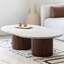 Table basse design en hêtre massif et travertin – Collection Lunaris
