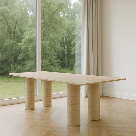 Table à Manger en Travertin Premium – Design Minimaliste & Élégant | BRUMARA