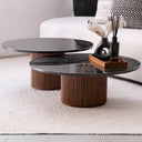 Ensemble de Deux Tables Basses en Marbre Noir et Bois Massif Sculpté
