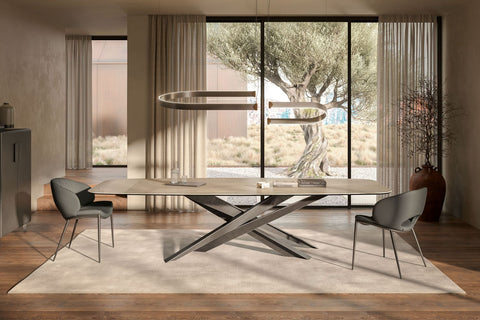 Table à Manger SOLVIA – Plateau en Céramique & Pieds en Acier, Design Contemporain