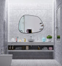 Round mirror with black satin-finish metal frame