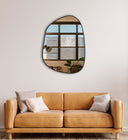 Round mirror with black satin-finish metal frame