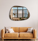 Round mirror with black satin-finish metal frame