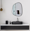 Round mirror with black satin-finish metal frame