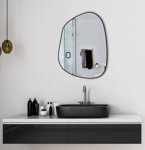 Miroir rond à cadre métallique noir finition satinée