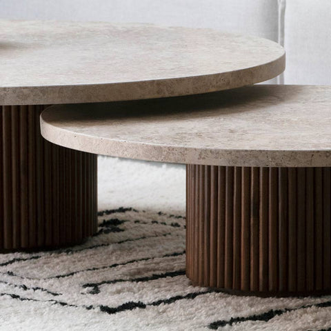 Tables basses en hêtre massif et travertin – Design contemporain Altura