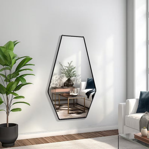 Miroir mural en forme d’hexagone allongé – design géométrique