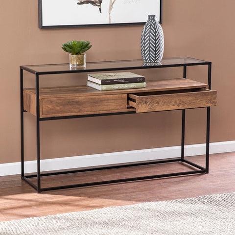 Console en bois avec structure métal