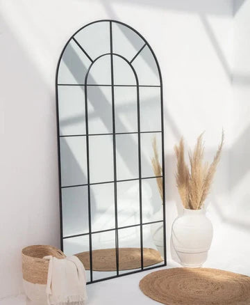 Miroir Arqué Noir avec Cadre à Grille – Grand Format 200×100 cm