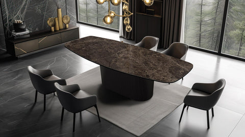 Table à Manger CALYSIA – Céramique Premium & Socle en Hêtre Massif Bardage