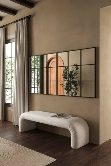 Miroir Mural Noir Grand Format – Cadre Structuré à Trois Panneaux Verticaux