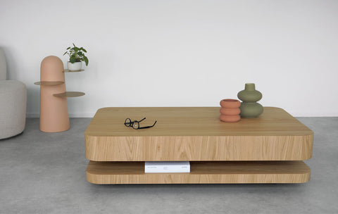 Table Basse - ARVENA en Latte Massif Plaqué Noyer