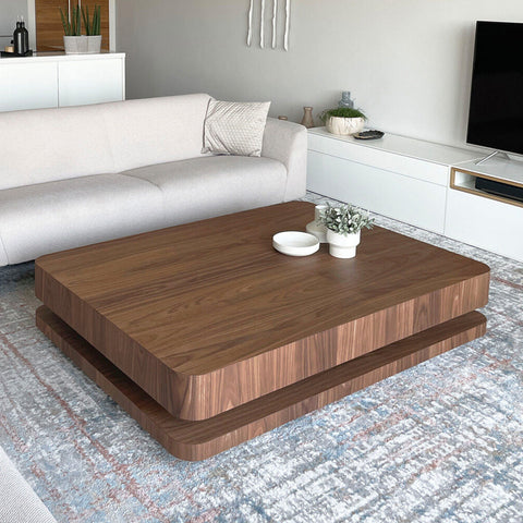 Table Basse - ARVENA en Latte Massif Plaqué Noyer