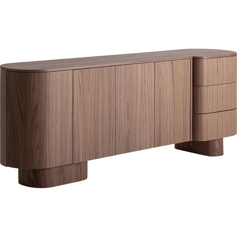 Buffet Contemporain en Noyer Plaqué avec Finition Brillante | MIRELIA