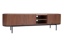 Meuble TV design en noyer foncé et métal noir avec rangements VALÉOR