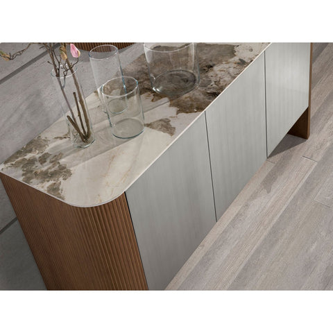 Buffet en bois massif et noyer avec plateau en céramique