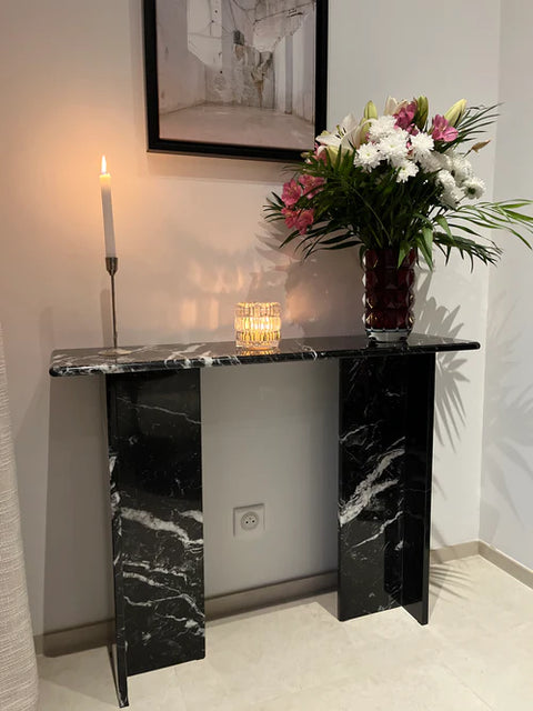 Console Signature en marbre noir 100 % naturel