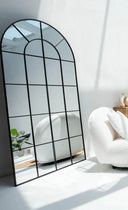 Miroir Arqué Noir avec Cadre à Grille – Grand Format 200×100 cm