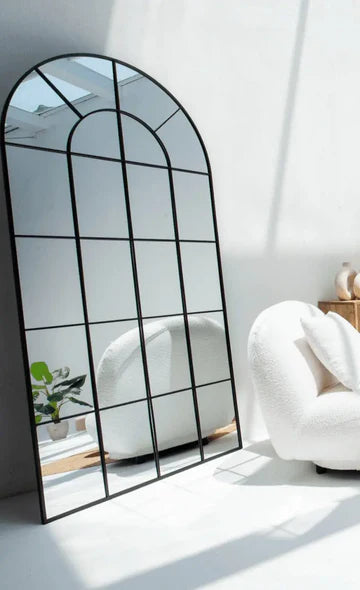 Miroir Arqué Noir avec Cadre à Grille – Grand Format 200×100 cm