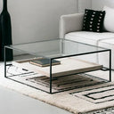 Table Basse Design en Verre Trempé et Travertin Naturel