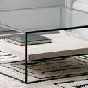 Table Basse Design en Verre Trempé et Travertin Naturel