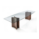 Table LINVIA – Plateau en Verre Trempé & Socle en Bois Plaqué Noyer