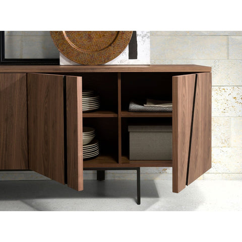 VELNOR – Buffet en Bois Plaqué Noyer avec Structure en Acier