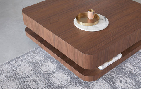 Table Basse - ARVENA en Latte Massif Plaqué Noyer