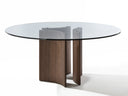 Table Ronde MARVENA – Verre Trempé 110 cm & 3 Socles en Bois Noyer