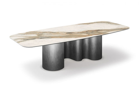 Table à Manger CERONIA – Plateau en Céramique & Pieds en Acier, Design Contemporain
