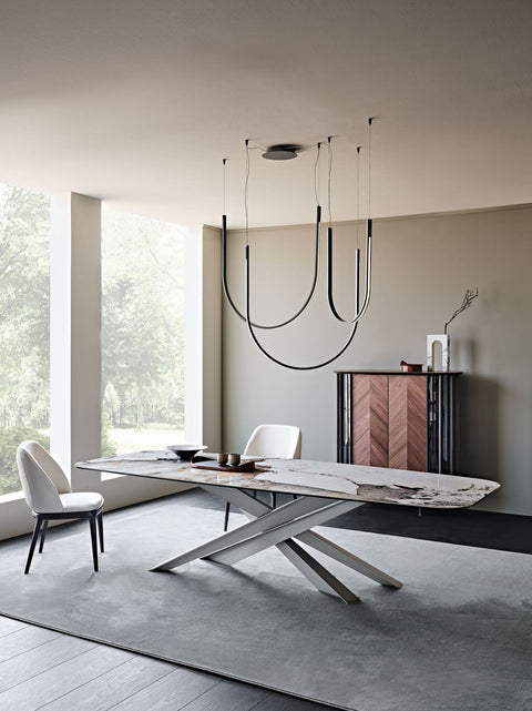 Table à Manger SOLVIA – Plateau en Céramique & Pieds en Acier, Design Contemporain