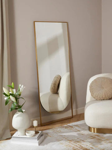 Grand Miroir Mural 160×65 cm – Finition Or Satiné et Coins Courbés