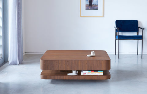 Table Basse - ARVENA en Latte Massif Plaqué Noyer