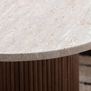 Table basse design en hêtre massif et travertin – Collection Lunaris
